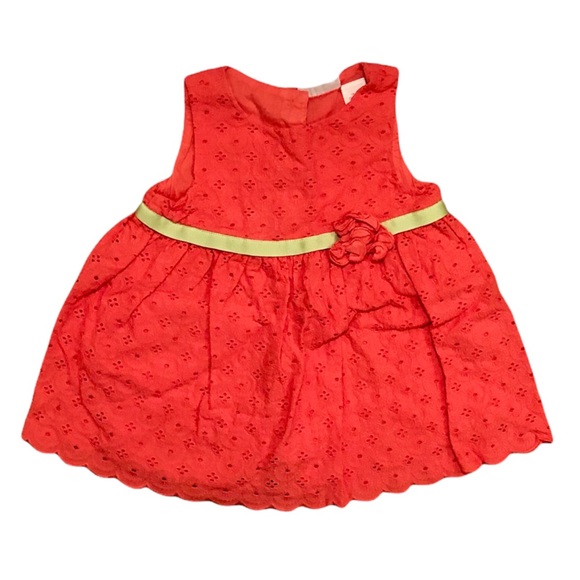 First Impressions Pink eyelet dress with lime green ribbon and pink bow, 18M - Picture 4 of 4